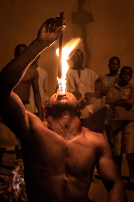 Africa, Togo, Sokodè, fire dance.